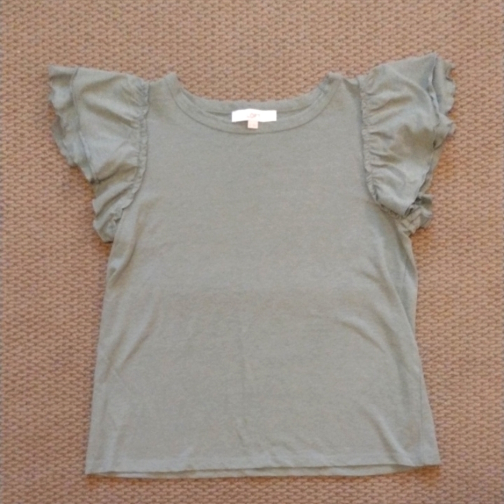 LOFT Green Ruffle Sleeve Blouse